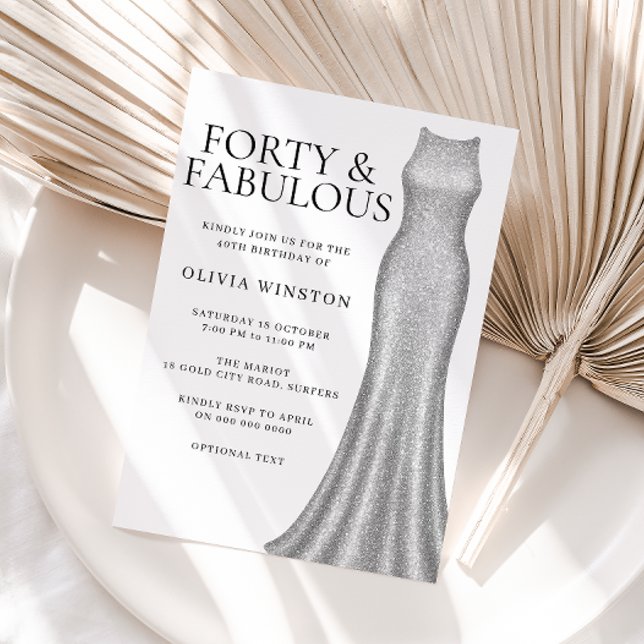 Sparkle Silver Dress Womans 40th Birthday Party Invitation (Creator Uploaded)