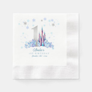 Sparkle Silver Frozen Kingdom Castle 1st Birthday  Napkin