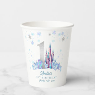Sparkle Silver Frozen Kingdom Castle 1st Birthday  Paper Cups