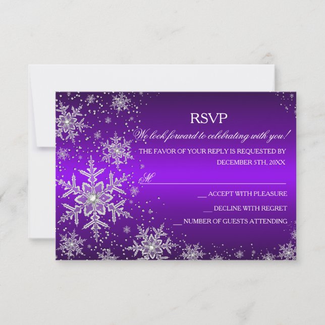 Sparkle Snowflake Purple Christmas Party RSVP Card (Front)