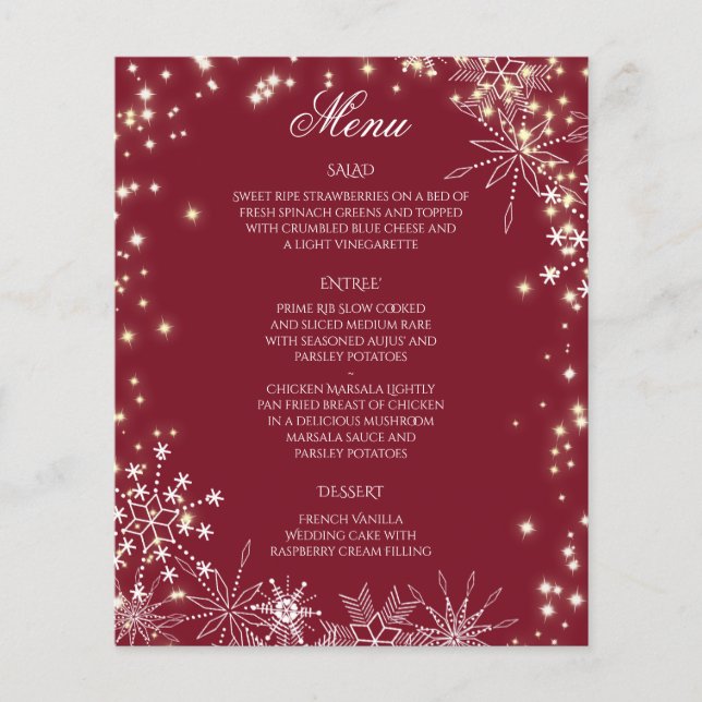Sparkle Snowflakes and Wedding Menu (Front)