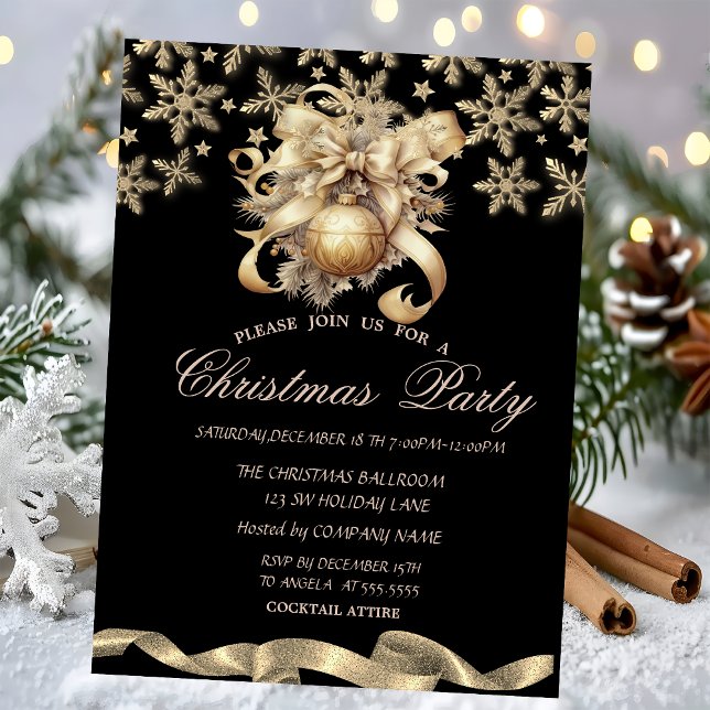 Sparkle Snowflakes Ball Bow Corporate Christmas  Invitation (Creator Uploaded)