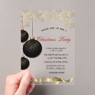 Sparkle Snowflakes Black Balls Corporate Christmas Acrylic Invitations