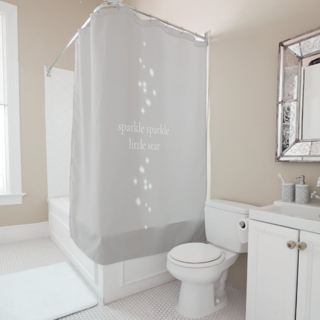 Sparkle Sparkle Little Star Silver Grey Starlight Shower Curtain (In Situ)