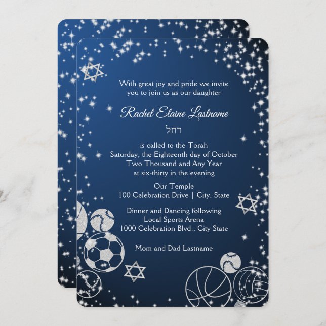 Sparkle Sports Bat Mitzvah Invitation (Front/Back)