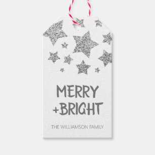 Sparkle Star Merry bright Christmas Holiday silver Gift Tags