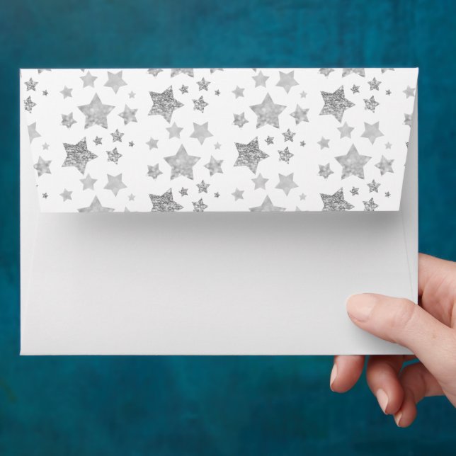 Sparkle Stars Christmas Holiday silver grey Envelope (Hand)