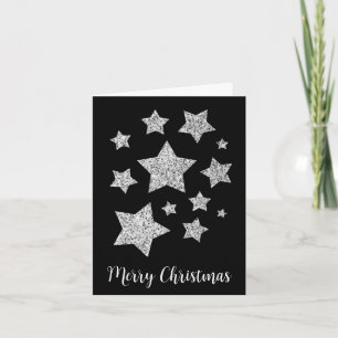Sparkle Stars Christmas Holiday silver on black Card