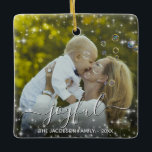Sparkle Stars Photo Overlay Joyful Christmas Ceramic Ornament<br><div class="desc">This Christmas ornament features a whimsical design with your photo overlaid with a bounty of sparkles or white stars. The caption reads: Joyful, written in an elegant script font. There is space for your name and the year. Perfect as a holiday gift for extended family or as an annual holiday...</div>