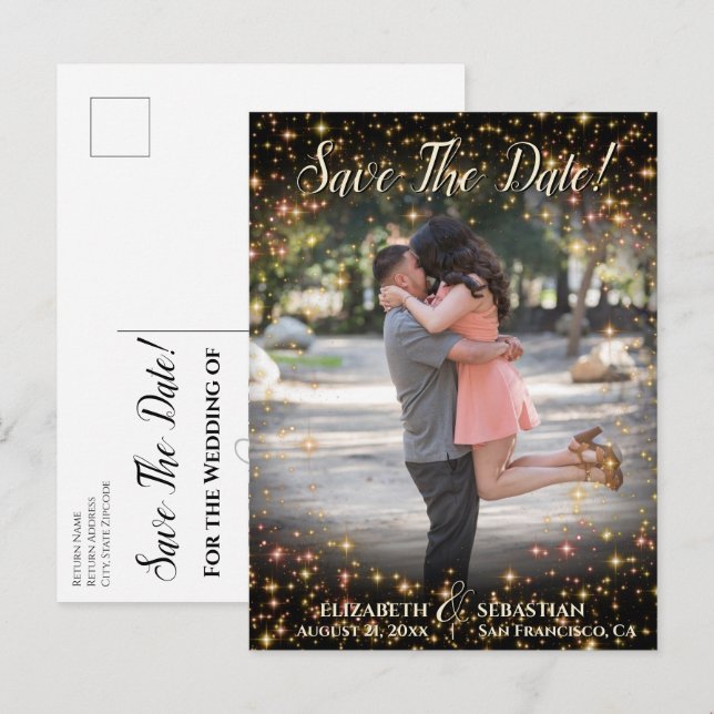 Sparkle Stars Photo Overlay Wedding Save the Date Announcement Postcard (Front/Back)