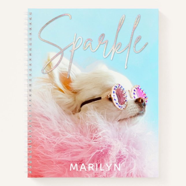 Sparkle The Tiny Chi | Dog Lover Personalised Glam Notebook (Front)