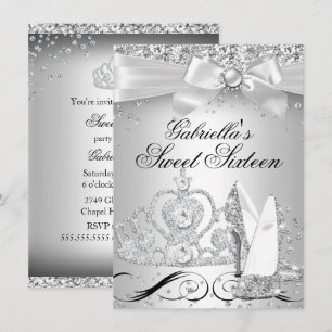 Sparkle Tiara Heels Silver Sweet 16 Invite