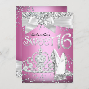 Sparkle Tiara & Heels Sweet 16 Invite Pink