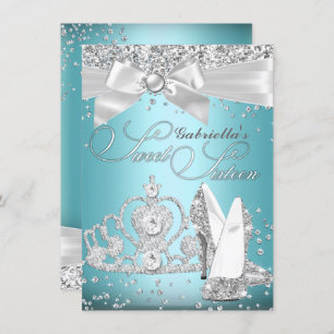 Sparkle Tiara & Heels Sweet Sixteen Blue Invitation