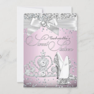 Sparkle Tiara & Heels Sweet Sixteen Pink Invitation