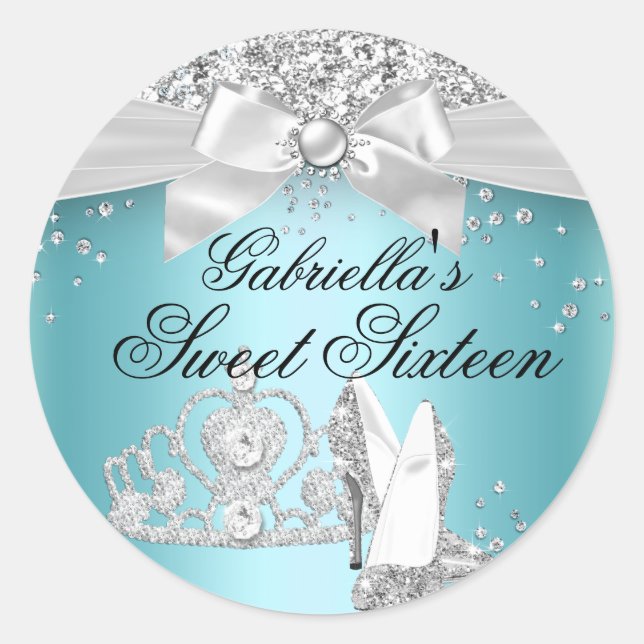 Sparkle Tiara Heels Teal Sweet 16 Sticker (Front)