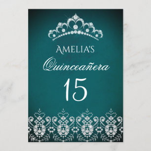 Sparkle Tiara Silver Teal Quinceanera Invitation
