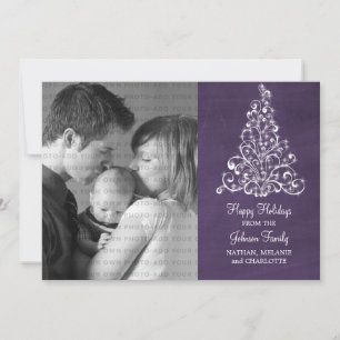 Sparkle Tree Chalkboard Flat Photo Card, Purple Holiday Card