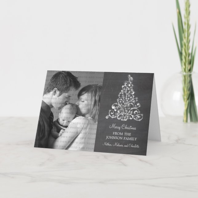 Sparkle Tree Chalkboard Holiday Card, Grey Card (Front)