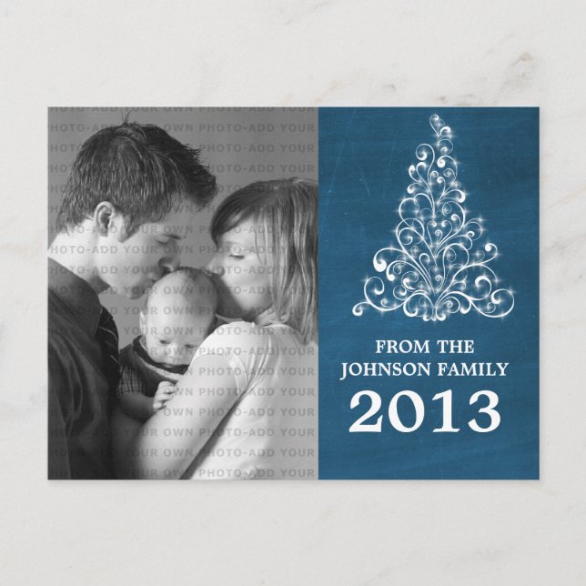 Sparkle Tree Chalkboard Photo Postcard, Blue Postcard (Front)