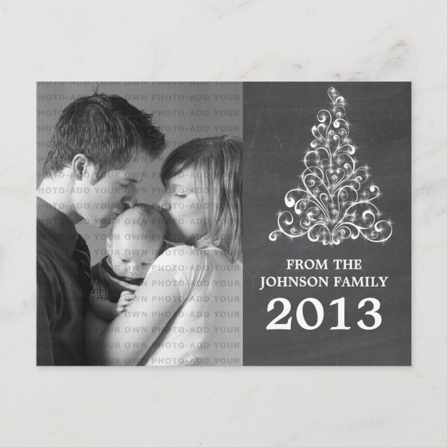 Sparkle Tree Chalkboard Photo Postcard, Grey Postcard (Front)