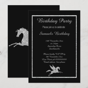 Sparkle Unicorn Black Background Birthday Invitation