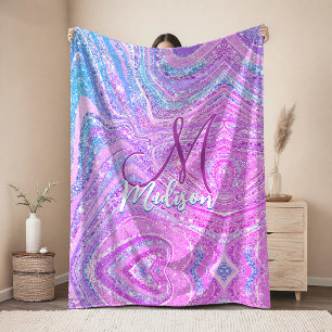 Sparkle unicorn rainbow girly marble art  fleece blanket