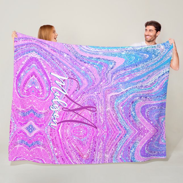 Sparkle unicorn rainbow girly marble art  fleece blanket (In Situ)