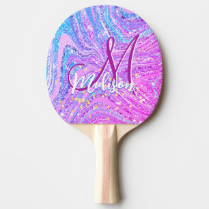 Sparkle unicorn rainbow girly marble art ping pong paddle