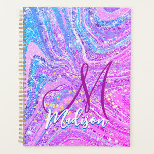 Sparkle unicorn rainbow girly marble art planner