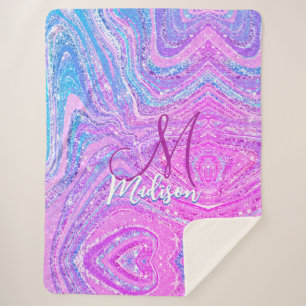Sparkle unicorn rainbow girly marble art  sherpa blanket