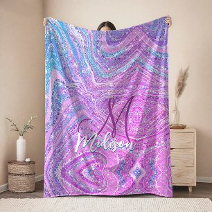Sparkle unicorn rainbow girly marble art  sherpa blanket