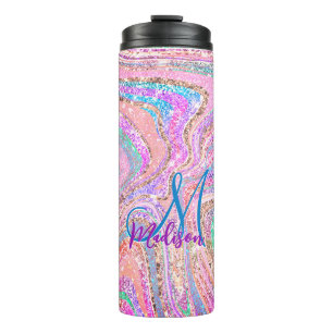 Sparkle unicorn rainbow girly marbling art thermal tumbler
