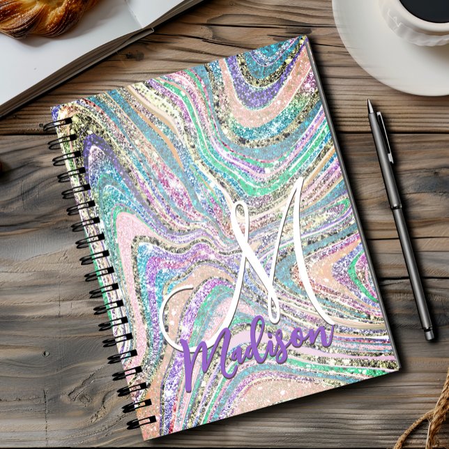 Sparkle unicorn rainbow pink mint marble art notebook (Creator Uploaded)