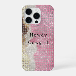 Sparkle Western Pink Cream Gold Cowgirl Cowhide iPhone 16 Pro Case