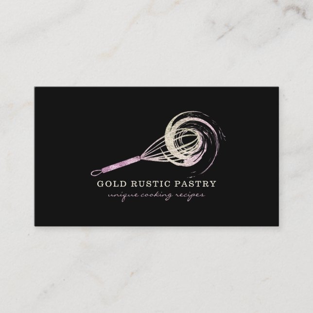 Sparkle Whisk Glitter Rose Gold Bakery Utensil Business Card (Front)