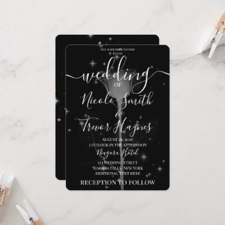 Sparkle X-Ray Flower on Black Black Wedding Invitation