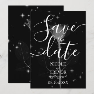 Sparkle X-Ray Flower on Black Wedding Save The Date