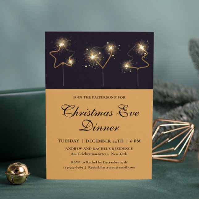 Sparkler Christmas Eve Dinner Party Modern Chic Invitation (Creator Uploaded)