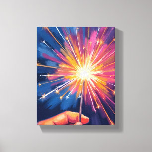 Sparkler New Year Celebration Watercolor Canvas Print