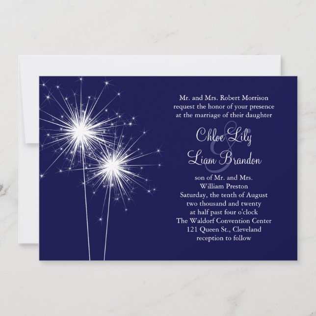Sparkler Wedding Invitation in Blue (Front)