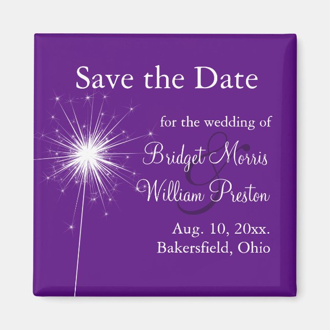 Sparkler Wedding Purple Save the Date Magnet (Front)
