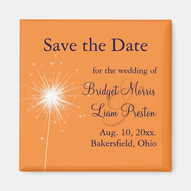Sparkler Wedding Save the Date (orange) Magnet (Front)