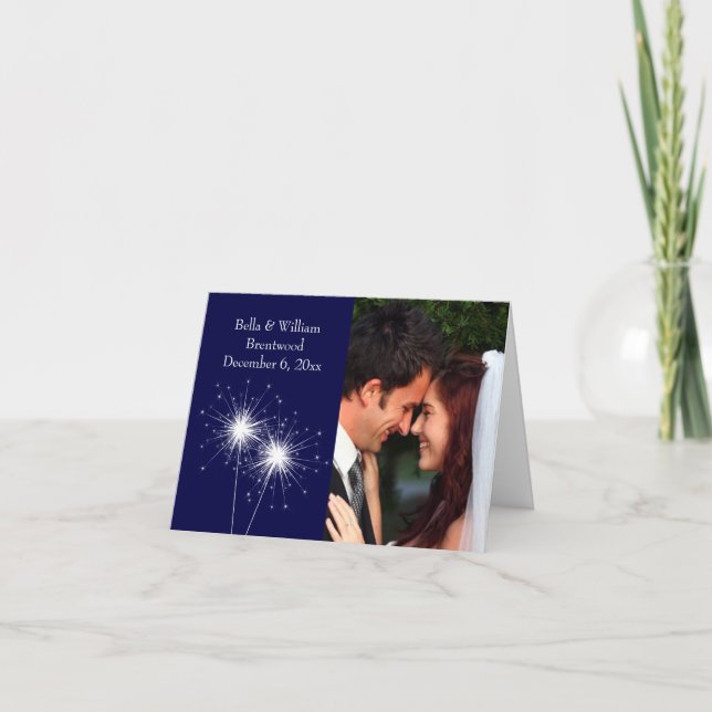Sparkler Wedding Thank You Card blue (Front)