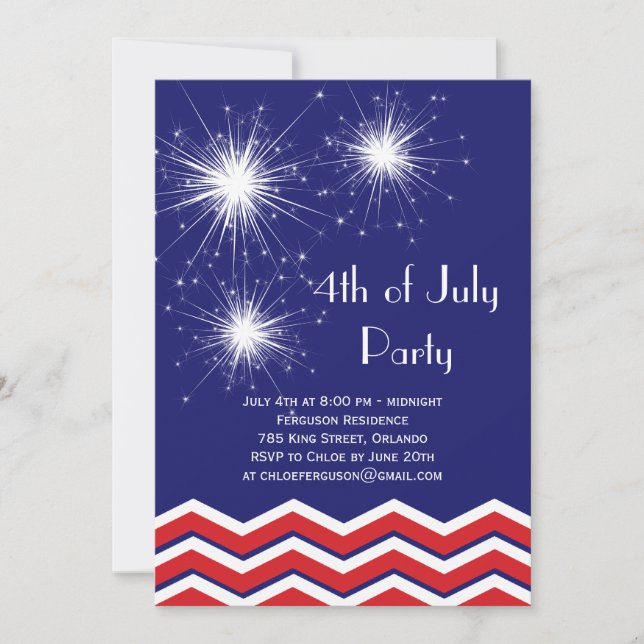 Sparklers & Chevrons 4th of July Party Invitation (Front)
