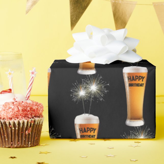 Sparklers In Birthday Beer Glass   Wrapping Paper (Birthday Party)