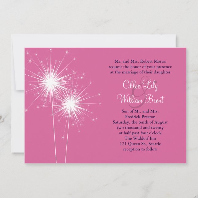 Sparklers Wedding Invitation (pink) (Front)