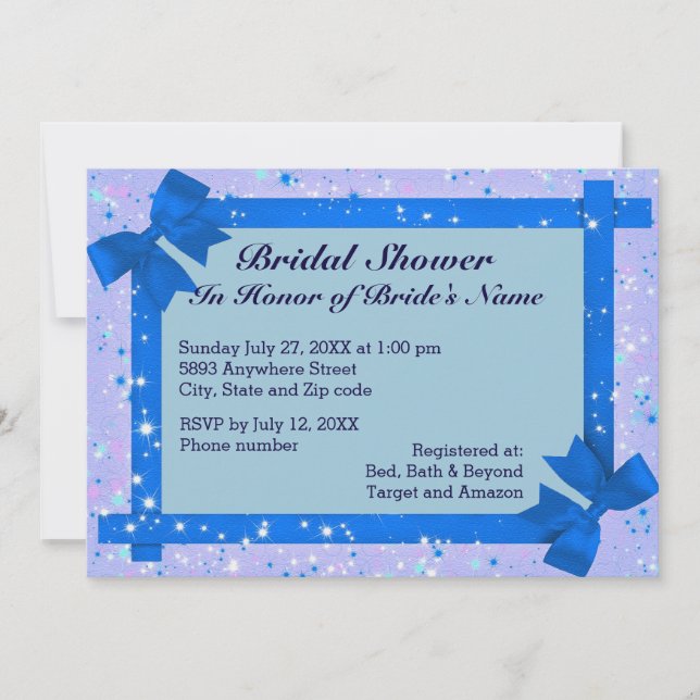Sparkles & Blue Ribbon Frame Bridal Shower Invite (Front)