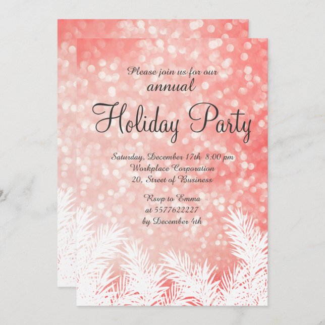 Sparkles bokeh winter pine trees corporate holiday invitation (Front/Back)