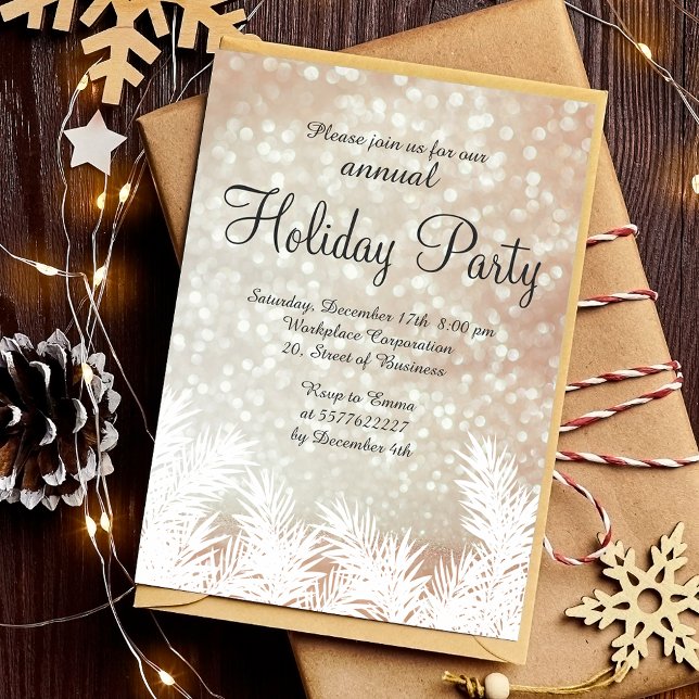 Sparkles bokeh winter pine trees corporate holiday invitation (Sparkles bokeh winter pine trees corporate holiday invitation)